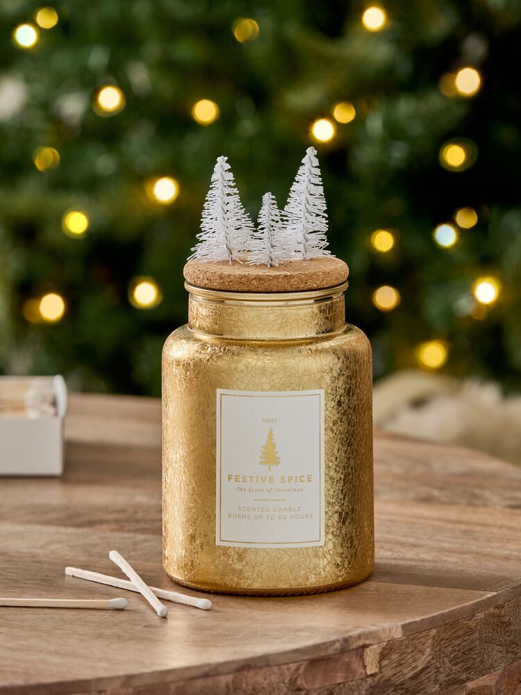 White/Gold Festive Spice Scented Christmas Jar Candle - Image 2 of 4