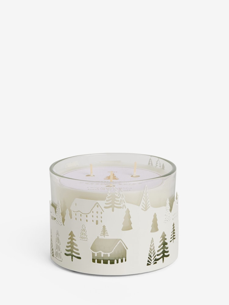 White/Gold Festive Spice Scented Christmas 3 Wick Light Up Candle - Image 3 of 3