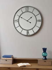 Libra Grey Framed Beaded Mirrored Round Wall Clock - Image 1 of 1