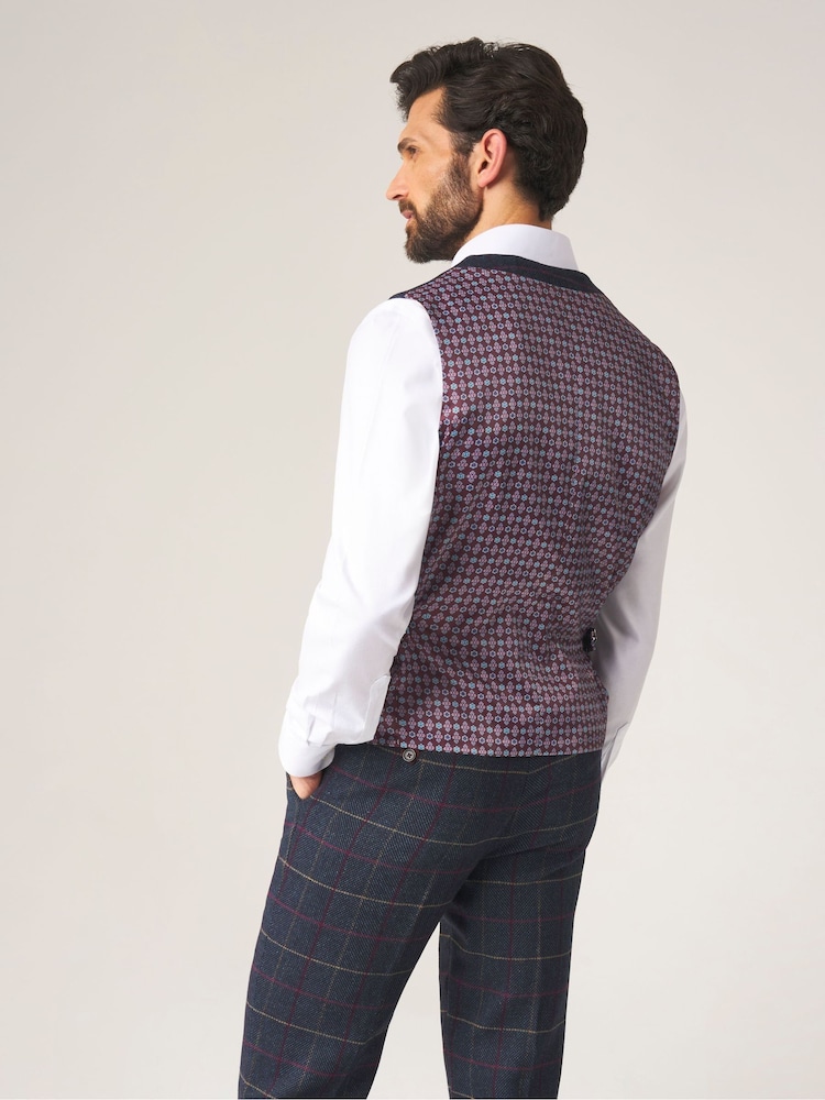 Skopes Blue Doyle Tweed Wool Blend Tailored Fit Suit Waistcoat - Image 2 of 5