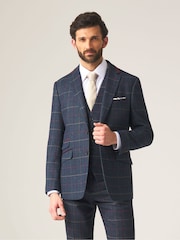 Skopes Blue Doyle Tweed Wool Blend Tailored Fit Suit Waistcoat - Image 3 of 5