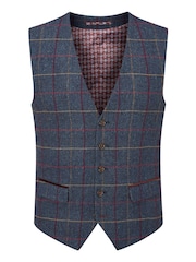 Skopes Blue Doyle Tweed Wool Blend Tailored Fit Suit Waistcoat - Image 4 of 5