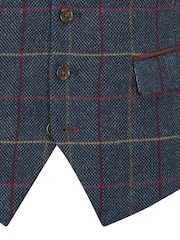 Skopes Blue Doyle Tweed Wool Blend Tailored Fit Suit Waistcoat - Image 5 of 5