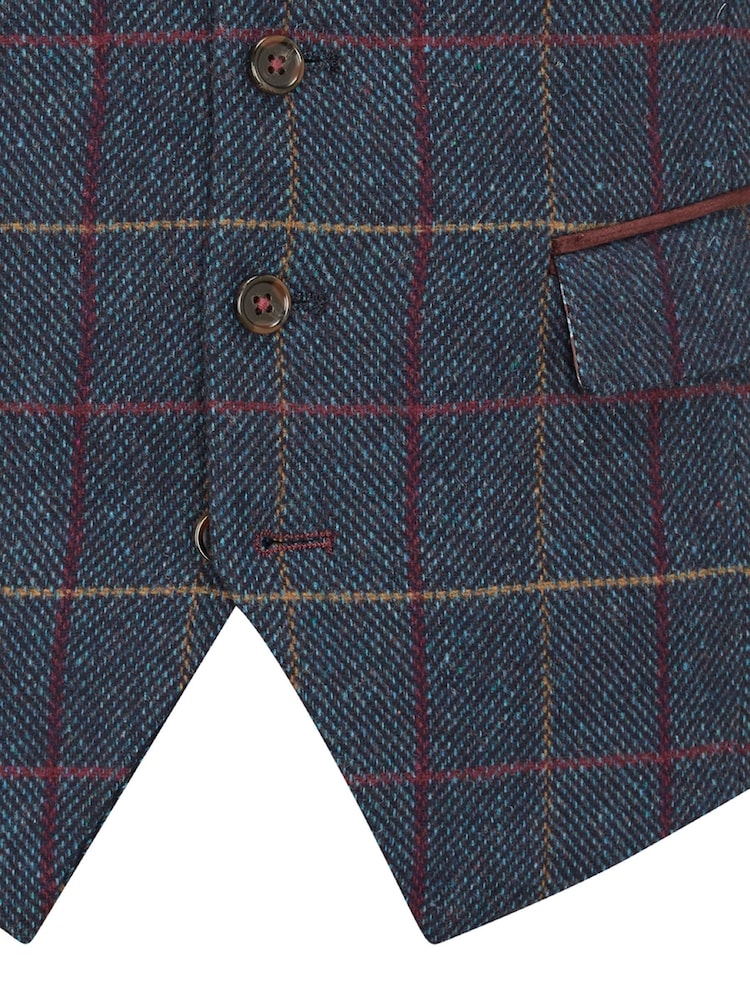 Skopes Blue Doyle Tweed Wool Blend Tailored Fit Suit Waistcoat - Image 5 of 5