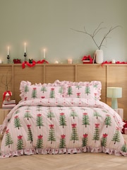 Copenhagen Home Blush Pink Christmas Tree Bows Frill Duvet Cover And Pillowcase Set - Image 2 of 4