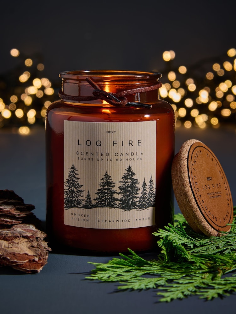 Brown Logfire Smoked Cedarwood Jar Scented Candle - Image 1 of 3