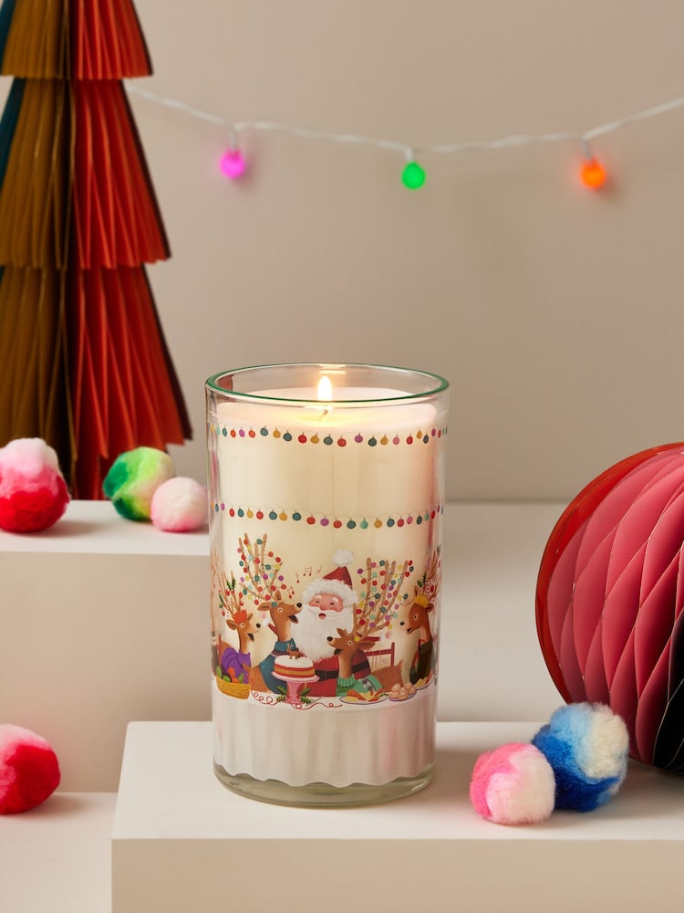 Multi Santa Festive Spice Scented Christmas Pillar Candle - Image 1 of 3