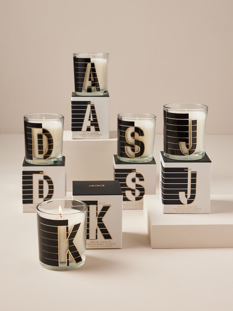 Monochrome Boxed Alphabet White Jasmine Scented Candle - Image 1 of 6 Monochrome Boxed Alphabet White Jasmine Scented Candle - Image 1 of 6