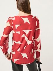 Red Geo Long Sleeve Crew Neck Cuff Blouse - Image 3 of 6