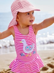 JoJo Maman Bébé Pink/White Stripe UPF 50 Sun Protection Hat - Image 3 of 4