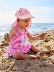 JoJo Maman Bébé Pink/White Stripe UPF 50 Sun Protection Hat - Image 4 of 4