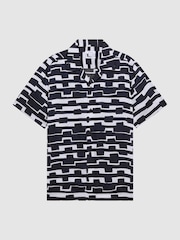 Reiss Navy/White Oakland Abstract Printed Cuban Collar Shirt - Image 2 of 6