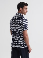 Reiss Navy/White Oakland Abstract Printed Cuban Collar Shirt - Image 5 of 6