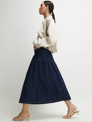 River Island Blue Mid Rise Panelled Denim Midi Skirt - Image 2 of 4