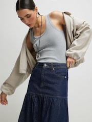River Island Blue Mid Rise Panelled Denim Midi Skirt - Image 3 of 4