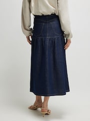River Island Blue Mid Rise Panelled Denim Midi Skirt - Image 4 of 4