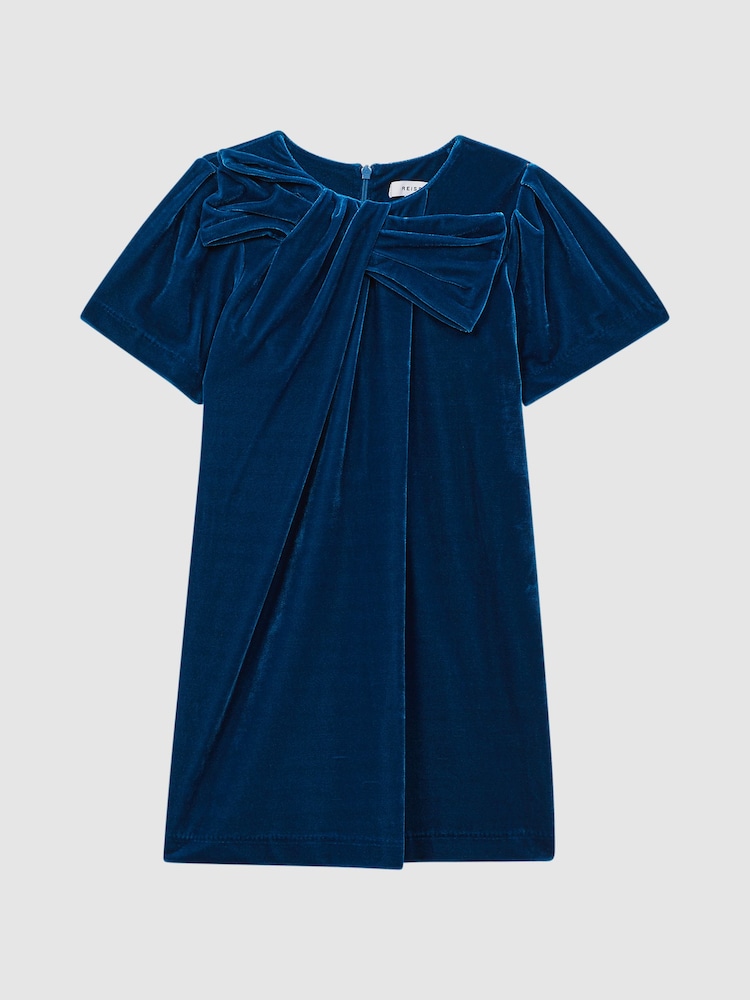 Reiss Teal Frankie 9-14 yrs Velvet Bow Dress - Image 2 of 5 Reiss Teal Frankie 9-14 yrs Velvet Bow Dress - Image 2 of 5