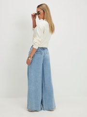River Island Blue Petite Wide Leg Pyjamas Style Drawstring Jeans - Image 2 of 5
