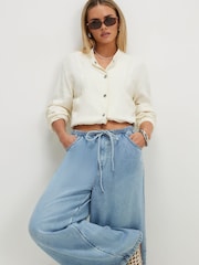River Island Blue Petite Wide Leg Pyjamas Style Drawstring Jeans - Image 3 of 5