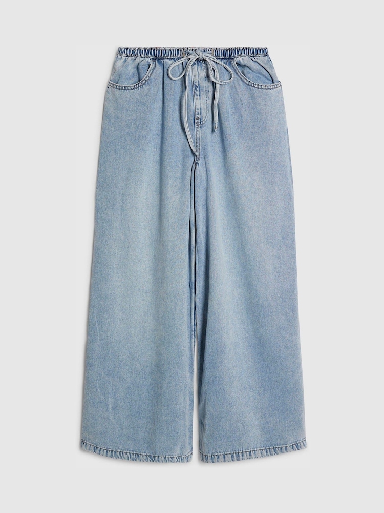 River Island Blue Petite Wide Leg Pyjamas Style Drawstring Jeans - Image 5 of 5 River Island Blue Petite Wide Leg Pyjamas Style Drawstring Jeans - Image 5 of 5