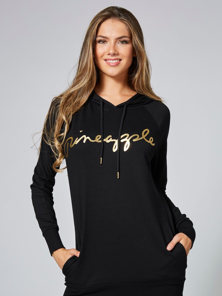 Pineapple Black Womens Longline Hoodie - Image 1 of 4