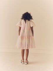 Pastel Pink Rainbow Mesh Puff Sleeve Party Dress (3-16yrs) - Image 2 of 7
