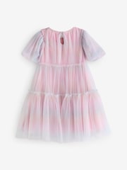 Pastel Pink Rainbow Mesh Puff Sleeve Party Dress (3-16yrs) - Image 3 of 7