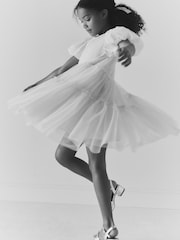 Pastel Pink Rainbow Mesh Puff Sleeve Party Dress (3-16yrs) - Image 6 of 7
