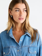 أزرق متوسط - فستان قميص دنيم بحزام - صورة 5 من 7