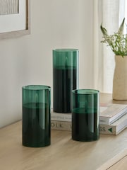 Set of 3 Bottle Green Glass LED Candles - Image 2 of 4