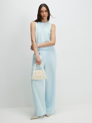 River Island Blue High Rise Scallop Edge Wide Leg Trousers contains Linen - Image 1 of 4