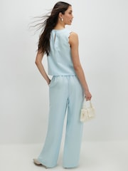 River Island Blue High Rise Scallop Edge Wide Leg Trousers contains Linen - Image 2 of 4