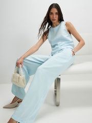 River Island Blue High Rise Scallop Edge Wide Leg Trousers contains Linen - Image 3 of 4