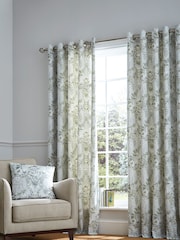 Laura Ashley Sage Green Parterre Lined 100% Cotton Eyelet Curtains - Image 1 of 3