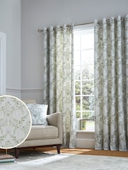 Laura Ashley Sage Green Parterre Lined 100% Cotton Eyelet Curtains - Image 2 of 3