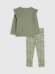 River Island Green Frill Rib Top & Leggings Set - Image 2 of 5