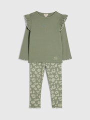 River Island Green Frill Rib Top & Leggings Set - Image 4 of 5