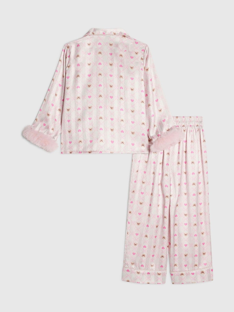 River Island satīna pidžama ar lāča kažokādas aproci un bantīti - Attēls 2 no 5