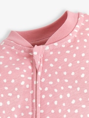 JoJo Maman Bébé Pink Spotted Dino Appliqué Zip Cotton Baby Sleepsuit - Image 3 of 5