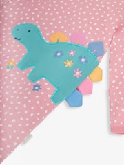 JoJo Maman Bébé Pink Spotted Dino Appliqué Zip Cotton Baby Sleepsuit - Image 5 of 5