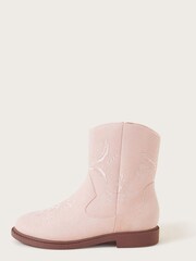Monsoon Pink Suede Embroidered Floral Cowboy Boots - Image 3 of 3