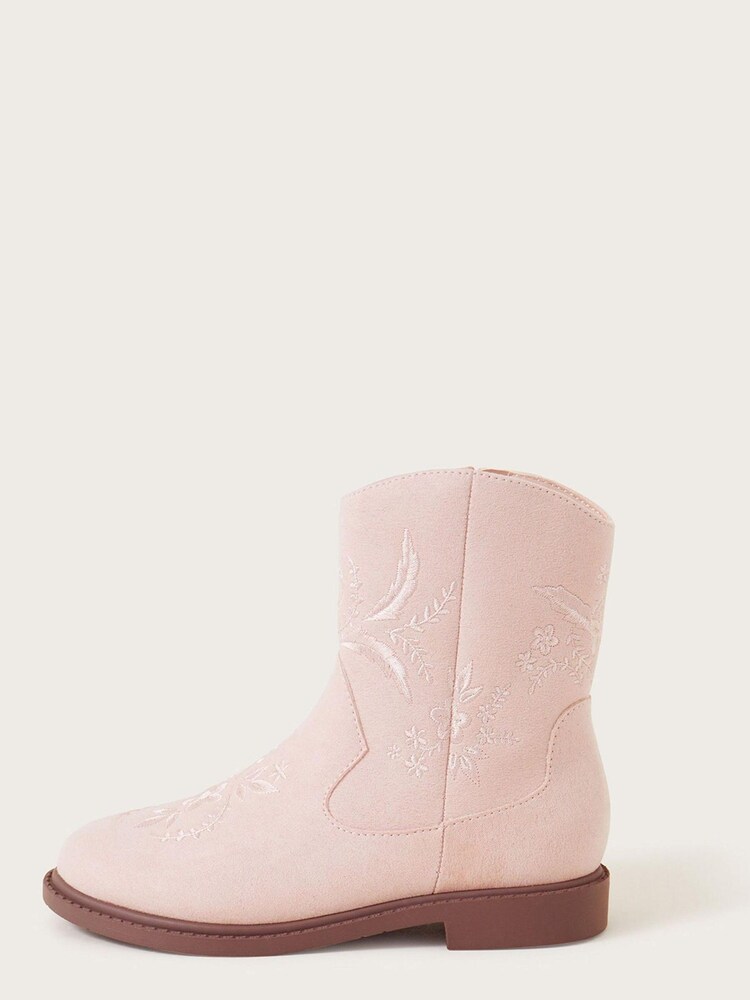 Monsoon Pink Suede Embroidered Floral Cowboy Boots - Image 3 of 3
