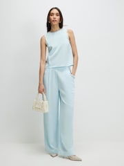 River Island Blue Sleeveless Scallop Edge Linen Look Top - Image 2 of 4