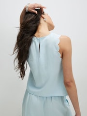 River Island Blue Sleeveless Scallop Edge Linen Look Top - Image 3 of 4