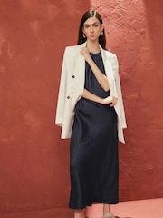 Navy Premium 100% Linen Midi Dress - Image 1 of 6