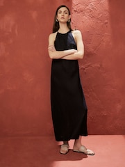 Navy Premium 100% Linen Midi Dress - Image 2 of 6