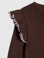 River Island Brown Frill Rib Top & Leggings Set - Image 4 of 5