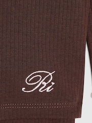 River Island Brown Frill Rib Top & Leggings Set - Image 5 of 5