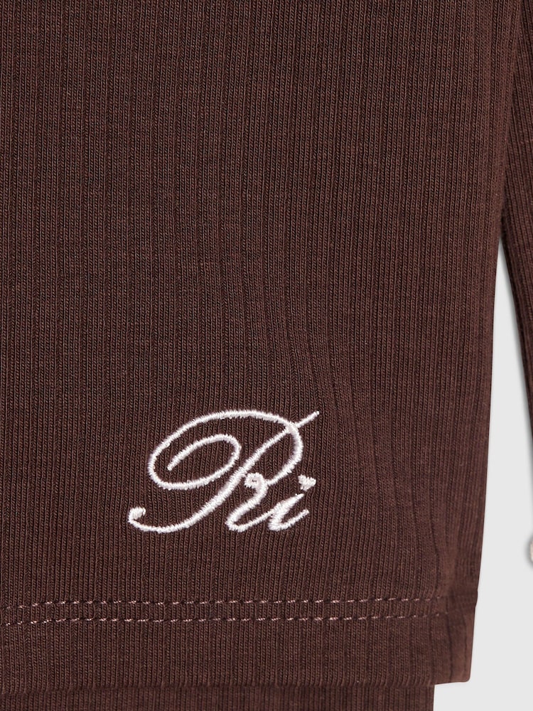 River Island Brown Frill Rib Top & Leggings Set - Image 5 of 5 River Island Brown Frill Rib Top & Leggings Set - Image 5 of 5