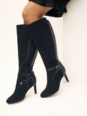 Black Regular/Wide Fit Forever Comfort® Buckle Detail Heeled Knee High Boots - Image 1 of 8